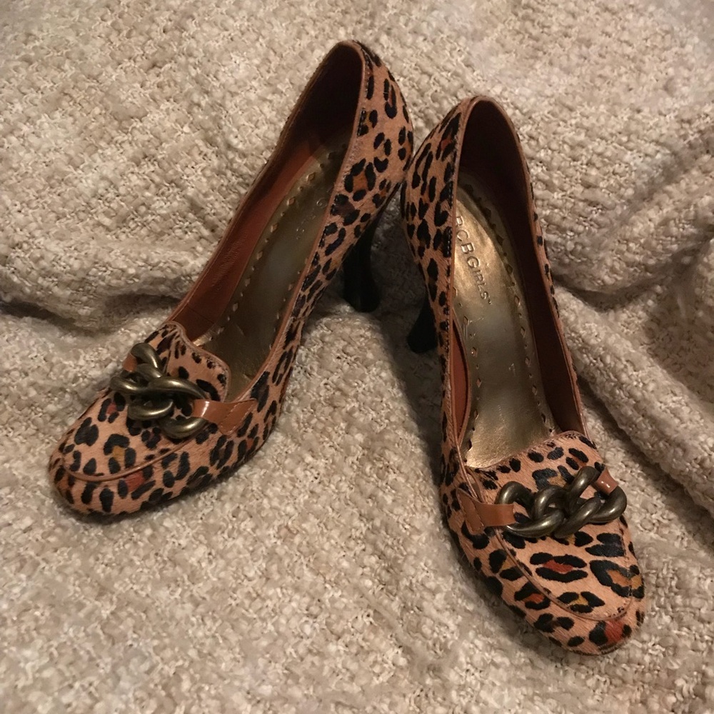 BCBGirls LEOPARD PRINT (CALF HAIR) 4” HEELS (8B)